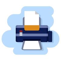 Printer icon concept, Paper printer prints document text. printing data files on paper, business, office equipment technology for printing paper on them, office work and home. Flat illustration. vector