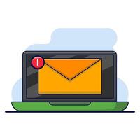 Cartoon notification message concept on laptop. Announcement. Ring the bell as a pop up reminder. Get chat message notifications on your smartphone or laptop. flat cartoon illustration design. vector