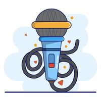 Cute microphone illustration icon. microphone icon concept. podcast recording microphone in studio. Audio device icon or print. Sound recording studio sticker, flat cartoon style illustration. vector