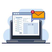 Cartoon notification message concept on laptop. Announcement. Ring the bell as a pop up reminder. Get chat message notifications on your smartphone or laptop. flat cartoon illustration design. vector