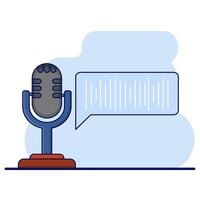 Voice message bubble icon concept with sound waves and microphone. Voicemail correspondence. Voice notes. Audio chat element. Social media design. Modern flat style illustration. vector