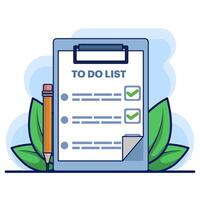 Concept of To-do list, reminder, Clipboard with checklist on a white sheet of paper. A list of questions. Documents on the table. target, tick mark, management, timeline, business planner. vector