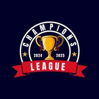 Champions league logo badge featuring trophy with ribbons vector