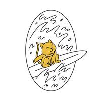 Cute Cat Surfing with Surfboard on the Beach 2 vector