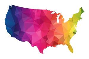 Abstract Polygon Map - Low Poly Color Rainbow United States map of isolated. vector