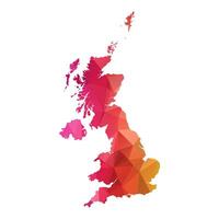 Abstract Polygon Map - Low Poly Color Rainbow United Kingdom map of isolated. vector