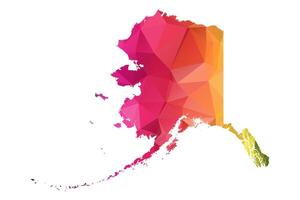 Abstract Polygon Map - Low Poly Color Rainbow Alaska map of isolated. vector