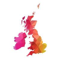Abstract Polygon Map - Low Poly Color Rainbow United Kingdom map of isolated. vector