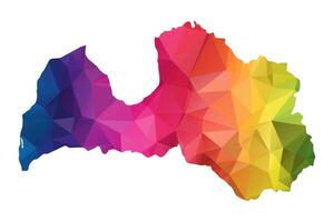 Abstract Polygon Map - Low Poly Color Rainbow Latvia map of isolated. vector