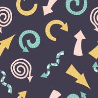 Seamless pattern with colourful handdrawn doodle arrows and texture. vector