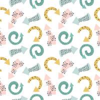 Seamless pattern with colourful handdrawn arrows and dots. vector