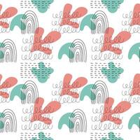 Seamless pattern with handdrawn abstract spots, rainbows and scribbles. vector