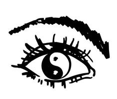 Yin yang eye logo. Yin yang symbol with yang in the shape of an eyeball. Black and white illustration sketch vector