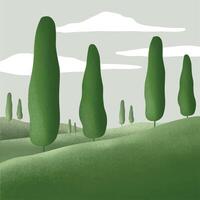 hills and sunny trees walpaper with bushes vector