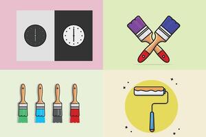 Set of Paint Art Elements illustration. Painting working tool equipment icon concept. Collection of Paint Brush and Highlighter Pen with clock design. vector