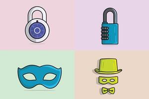 Set of Padlock For Password Secure with Masks illustration. Technology and safety objects icon concept. Symbol protection and security. vector