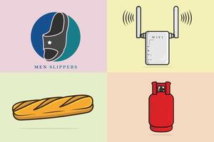 Set of BBQ with Cylinder, Slipper and router illustration. vector