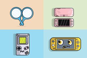 Set of cute and gaming console Device illustrations. Gaming Mascot and technology gaming objects icon concept. Game controller or game console design. Gaming mascot logo. vector