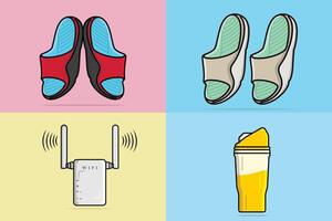 Set of Router with Juice and Comfortable Orthotics Shoe Insole Pair, Arch Supports illustration fashion object icon concept. vector