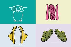 Set of owls with Comfortable Orthotics Shoe Insole Pair, Arch Supports illustration. Fashion object icon concept. Collection of insoles for a comfortable and healthy walk design. vector
