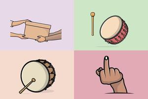 Collection of Drum with sticks with Hands illustration. vector