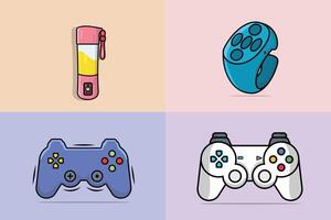 Set of Game Console or Controller illustration. Sports gaming objects icon concept. Collection of Joystick gamepad game console or game controller with juice design. vector