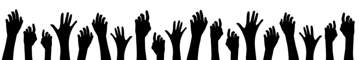different hands up together to the sky for team work, society vector