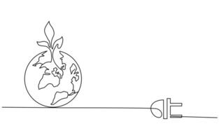 Plant inside Lightbulb in one line drawing. Creative concept of Green energy and environmental vector