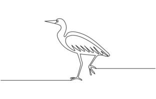 continuous line drawing of adorable standing heron. Heron, egret flapping its wings vector