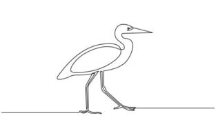 continuous line drawing of adorable standing heron. Heron, egret flapping its wings vector