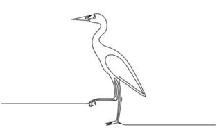 continuous line drawing of adorable standing heron. Heron, egret flapping its wings vector