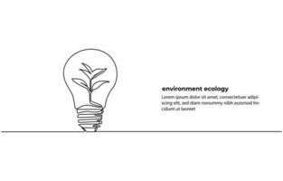 Plant inside Lightbulb in one line drawing. Creative concept of Green energy and environmental vector