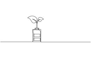 Plant inside Lightbulb in one line drawing. Creative concept of Green energy and environmental vector