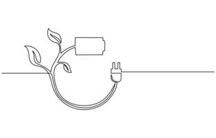 Plant inside Lightbulb in one line drawing. Creative concept of Green energy and environmental vector