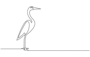 continuous line drawing of adorable standing heron. Heron, egret flapping its wings vector