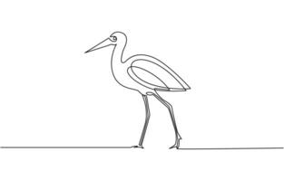 continuous line drawing of adorable standing heron. Heron, egret flapping its wings vector