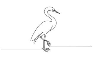 continuous line drawing of adorable standing heron. Heron, egret flapping its wings vector