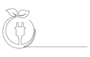 Plant inside Lightbulb in one line drawing. Creative concept of Green energy and environmental vector