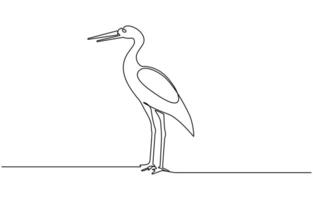 continuous line drawing of adorable standing heron. Heron, egret flapping its wings vector