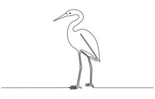 continuous line drawing of adorable standing heron. Heron, egret flapping its wings vector