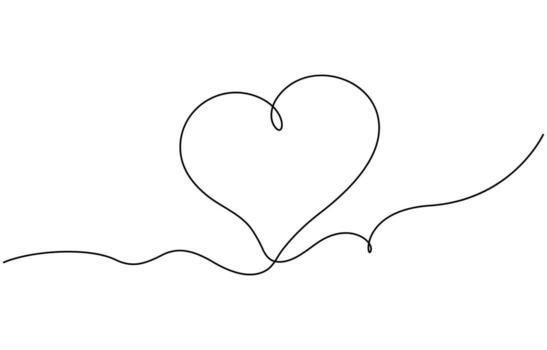Heart and love sign in continuous one line drawing.Thin flourish and romantic symbol in simple linear style vector