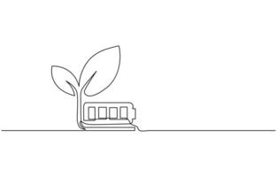 Plant inside Lightbulb in one line drawing. Creative concept of Green energy and environmental vector