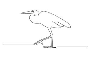 continuous line drawing of adorable standing heron. Heron, egret flapping its wings vector