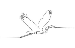 continuous line drawing of adorable standing heron. Heron, egret flapping its wings vector