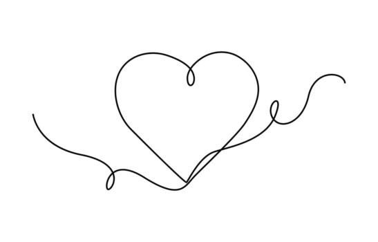 corazón y amor firmar en continuo uno línea dibujo.delgado florecer y romántico símbolo en sencillo lineal estilo vector