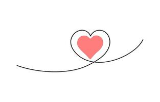 Heart and love sign in continuous one line drawing.Thin flourish and romantic symbol in simple linear style vector