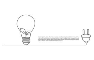 Plant inside Lightbulb in one line drawing. Creative concept of Green energy and environmental vector