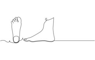 One continuous line drawing of bare foot. Elegance female leg in simple linear style vector