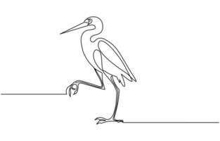 continuous line drawing of adorable standing heron. Heron, egret flapping its wings vector