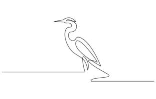 continuous line drawing of adorable standing heron. Heron, egret flapping its wings vector